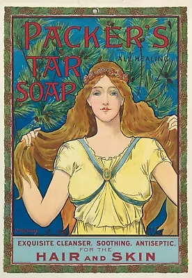 Nouveau Woman Hair Advertising Poster Retro Advertisements Advert Art Print • £3.63