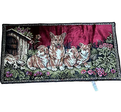 MCM ITALIAN VELVET WALL TAPESTRY OF CORGI DOGS Vintage • $29.98