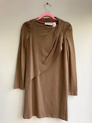 Vanessa Bruno Dress Uk 4 Very Fine Knit 100% Wool  Overlay Front Khaki Shade Bnt • £26