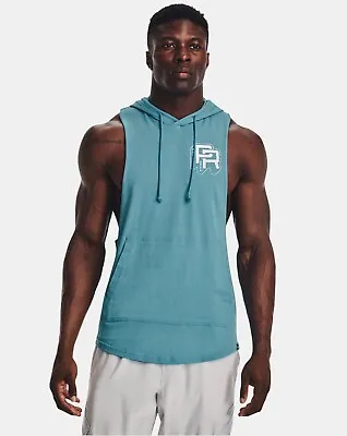 Men's Project Rock Training Sleeveless Hoodie Glacier Blue Under Armour Large • $39.95