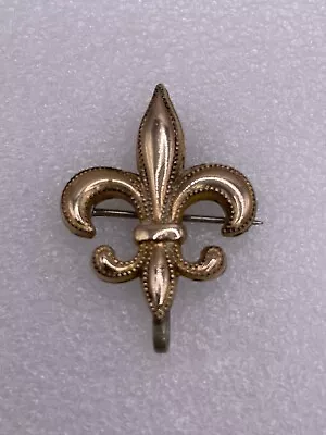 Vintage Yellow Gold Tone Fleur De Lis Brooch Watch Pin & Safety Clip • $19.95