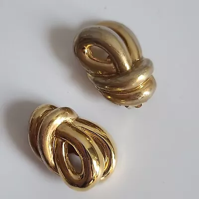 Ciner Knot Bow Gold Tone Clip On Earrings Retro Classy Designer Large Big 80s 90 • $0.99