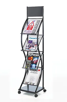 Black 4 Shelf – Tall Freestanding Curved Leaflet Dispenser - Castors 140cm High • £94