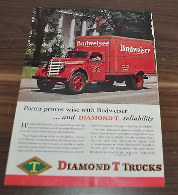 1947 Diamond T 306 Truck Ad Budweiser Beer Milwaukee Dustless • $4.99