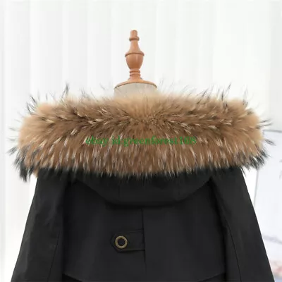 2024 Top 100% Real Fur Collar Scarf Raccoon Fur Trim For DIY Winter Coat Parka • $30.59
