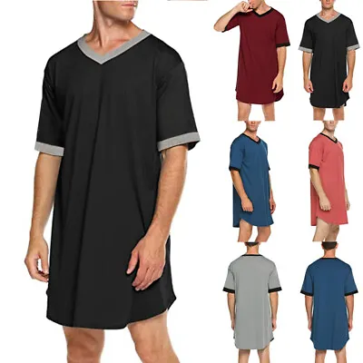 Summer Men's Pajamas Nightwear Short Sleeve V-Neck Nightshirt Sleepwear Kaftan • $15.68