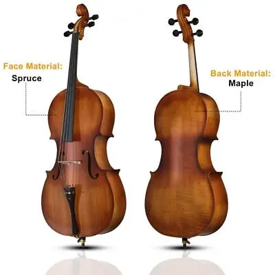 Full Side 4/4 Matte Spruce Panel Acoustic Cello Maple With Bag • $173.99