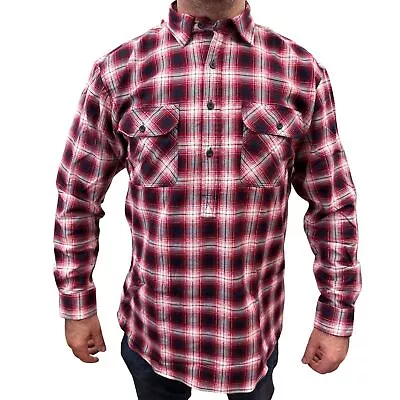 Men's Flannelette Long Sleeve Pullover Shirt 100% Cotton Flannel - Half Placket  • $59