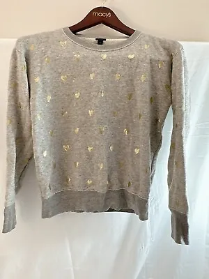 J.Crew 100% Cotton Jumper Heart Print AU XS US XXS Grey Knit Gold GUC • $5