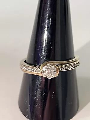 9ct Gold Diamond Cluster Solitaire Ring - 0.14ct Diamond - 2.8g - Size S • £130