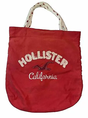 VTG Y2K HOLLISTER California Red LOGO TOTE BAG Canvas Satchel Shopper Purse Gym • £52.25