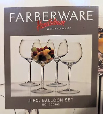 Farberware Handblown Stemware Balloon Wine Glasses Set Of 4 - 14 Oz. NOS • $24.99