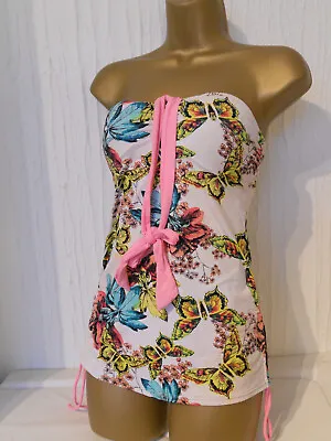 Pink White Next Ruched Halter Neck Strapless Swimdress Swimsuit Size 10 Control • £5.99