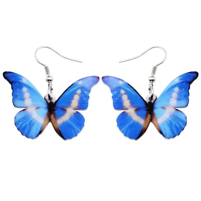 Acrylic Blue Morpho Helena Butterfly Earrings Dangle Insects Jewelry Charm Gifts • $5.99