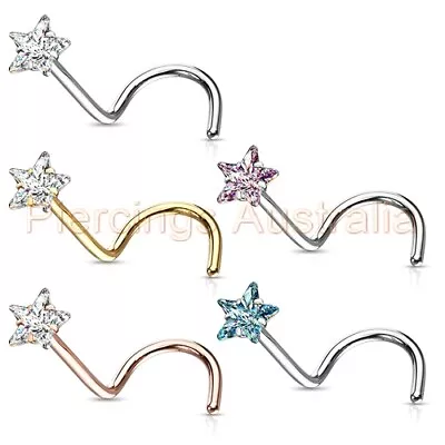 $5.95 • Buy CZ Star Nose Stud Twist Bar Ring Screw Body Piercing Jewellery