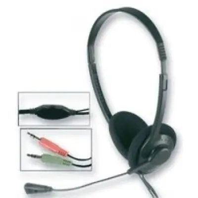 DIGITAL MULTIMEDIA STEREO HEADPHONES HEADSET MIC VOLUME CONTROL 2 X 3.5MM PLUGS • £5.39