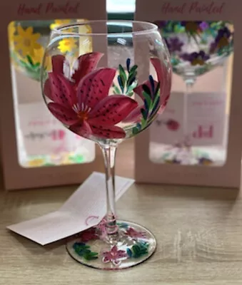 New In Hand Painted Gin & Tonic Large Lily Balloon Glass Boxed LP45880 • £14.99