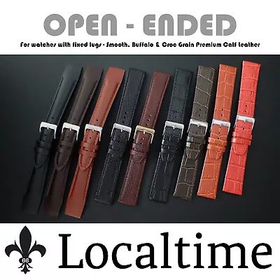 Open Ended Watch Strap Fixed Lugs Smooth Buffalo Croc Grain Calf Leather 12-20mm • £38.34