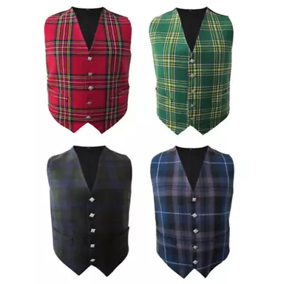 New Mens Scottish Tartan Waistcoat With Thistle Buttons In Choice Of 4 Tartans • £24.99