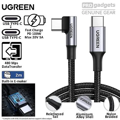 $20.99 • Buy UGREEN Right Angle 90° Degree 5A 100W Super Fast Charging USB C To Type C Cable
