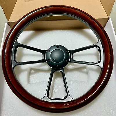 Hiwowsport 14  Universal 1.5  Wood Grain Black 3-Spoke Steering Wheel 6 Bolts • $89.99