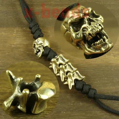   Skull + Vertebrae   Shaped Brass Lanyard Bead Paracord Beads XH200 • $34.99