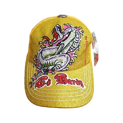 Ed Hardy By Christiana Aguilera Yellow Trucker Snap Back Adjustable Cap Hat NEW • £45