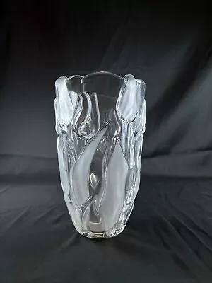 Mikasa Tulip Design Vase 9.5  Tall Clear Partially Frosted Made In Germany MCM • $25.50