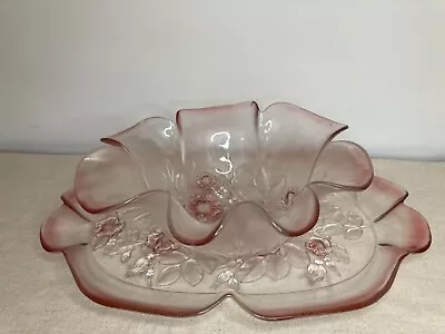 Vintage Mikasa Rosella Crystal Glass Pink Frosted Bowl And Platter • $60