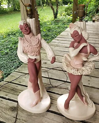 Rare Large Vintage Chalkware Lamp Mid Century Retro 50’s Reglor Dancer Lamps • $1595