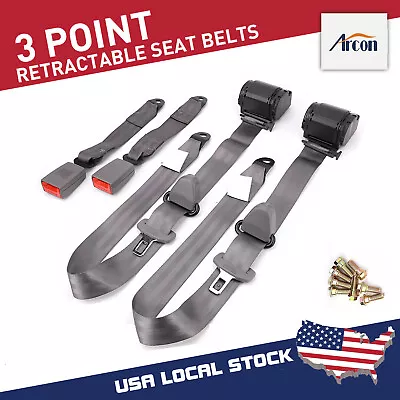 Retractable 3 Point Safety Seat Belt Straps Front Auto Vehicle Adjustable Gray • $46.68