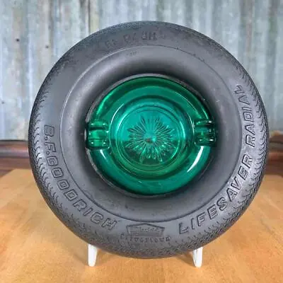 Vintage B.F. GOODRICH TIRE Ashtray Unique Green Gas Oil Sign Can Station CLEAN! • $65