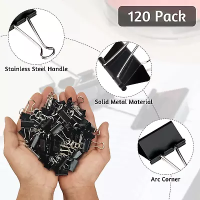 Small Office Binder Clips Black Metal Paper Clamps 120 Pack • $13.28