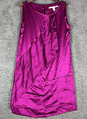 DVF Diane Von Furstenberg Womens 4 100% Silk Sleeveless Magenta Dress Ruffled • $43.21