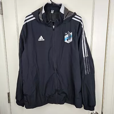 Minnesota United Soccer MNUFC Adidas Hooded Striped Jacket Windbreaker Size: L • $29.99