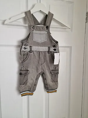 Baby Boy Grey Denim Romper Dungeree 3 - 6 Months NEW • £4.99