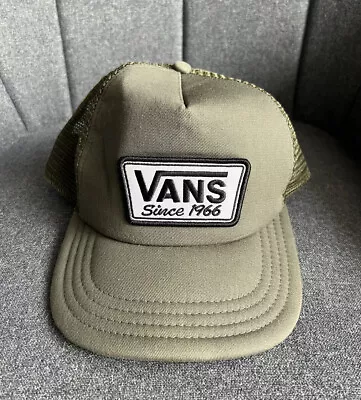 Vans Trucker Hat Olive Green Mesh Back Foam Adjustable SnapBack Skater 1966 NWOT • $18