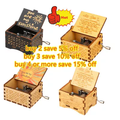 Retro Wooden Music Box Antique Hand Crank Engraved Toys Kids Birthday Gift Xmas • $5.09