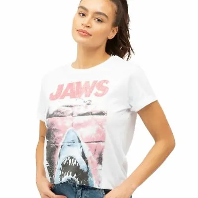 Jaws Ladies T-shirt Vintage Poster Fashion White S-XL • £13.99