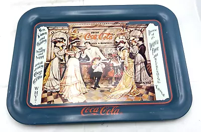 Coca-Cola Vintage  Soda Fountain  Blue Metal Serving Tray PREOWNED NO BOX • $12.99