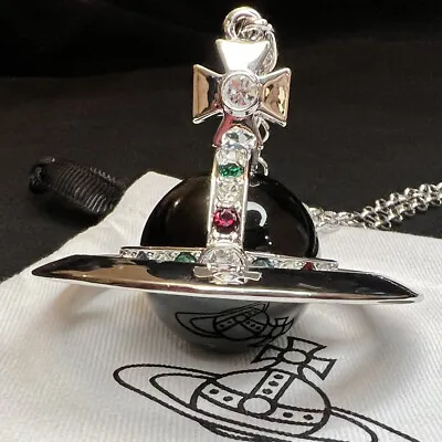 Vivienne Westwood Nana World Ends Giant Orb Black Crystal Silver Necklace # 107 • $157