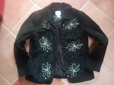 Nolan Miller Vintage Black Floral Embroidered Leather Coat Jacket Womens Medium • $79