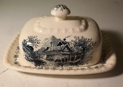 Vintage Villeroy & Boch Mettlach Engadin Blue Covered Butter Dish France • $49.99