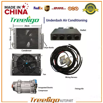 Universal 4 Hole Underdash A/C Kit W/ Electric Air Conditioning Compressor 12V • $712.49