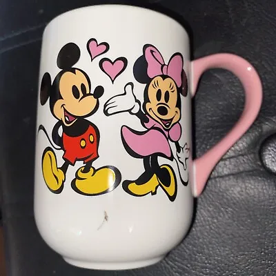 Disney Parks Cinderella Castle Mickey & Minnie Mouse Pink Mug Cup Hearts Love • $15