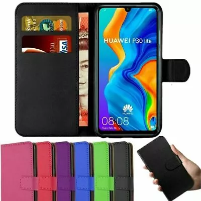 Case For Huawei P20 P30 Pro Lite Sleek Leather Magnetic Flip Cover Wallet Stand • £4.75