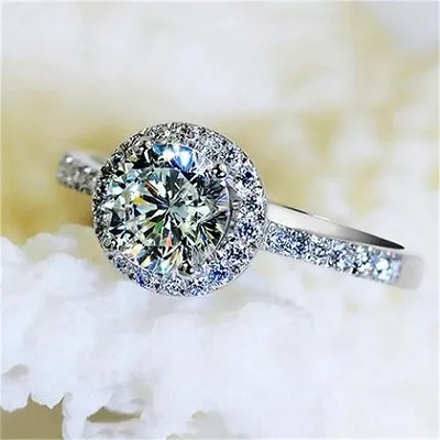 Luxury 3ct Engagement Round Cut CZ Band Women's 925 Silver Wedding Ring Size 4-9 • $10