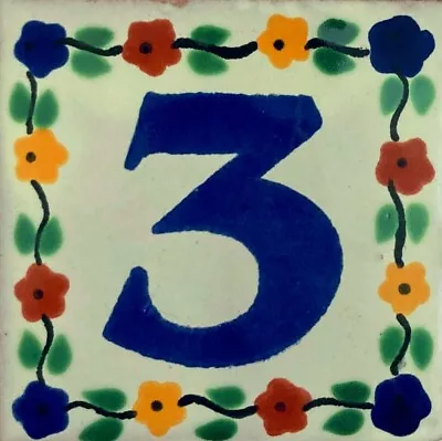 Mexican Tile House Number Address Talavera Number Wedding Table Flower 4x4 # 3 • $2.50