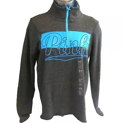 Victoria's Secret PINK Dark Grey W/ Neon Blue Logo Varsity Half Zip S • $45.99