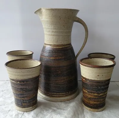 Vintage Old Mill Pottery Studio Art Pottery Jug & Tumblers Drinkware Set Signed • $135